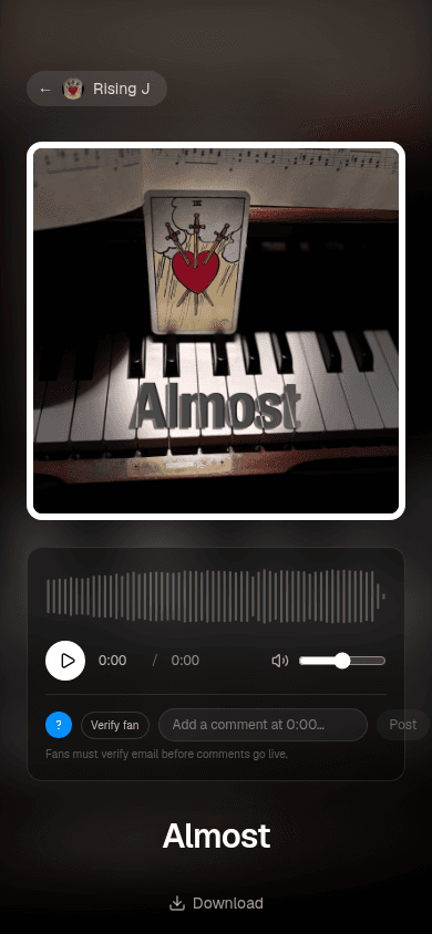 A BoomChik track page on a phone, full screen like a native app